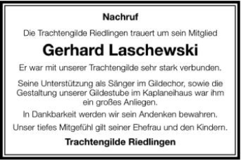 Anzeige von Gerhard Laschewski von Schwäbische Zeitung