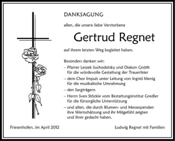 Anzeige von Gertrud Regnet von Schwäbische Zeitung