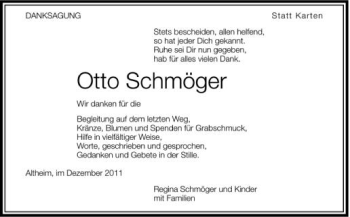 Anzeige von Otto Schmöger von Schwäbische Zeitung
