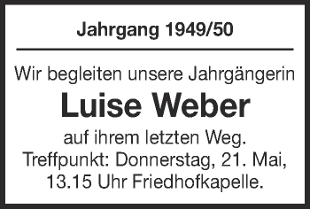 Anzeige von Luise Weber von Schwäbische Zeitung