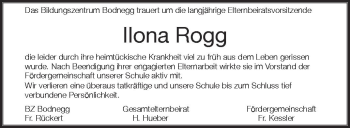 Anzeige von Ilona Rogg von Schwäbische Zeitung