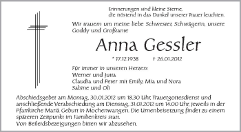 Anzeige von Anna Gessler von Schwäbische Zeitung