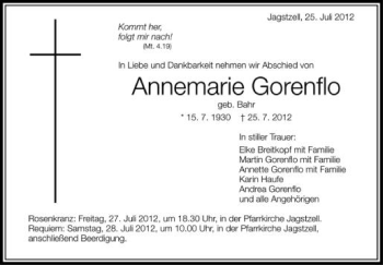 Anzeige von Annemarie Gorenflo von Schwäbische Zeitung