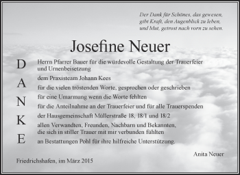 Anzeige von Josefine Neuer von Schwäbische Zeitung