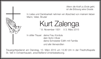 Anzeige von Kurt Zalenga von Schwäbische Zeitung