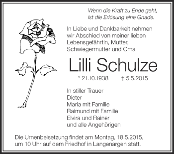 Anzeige von Lilli Schulze von Schwäbische Zeitung