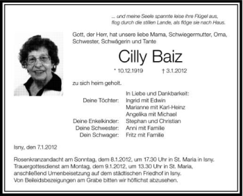 Anzeige von Cilly Baiz von Schwäbische Zeitung