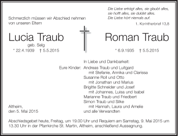 Anzeige von Lucia und Roman Traub von Schwäbische Zeitung
