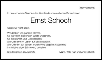 Anzeige von Ernst Schoch von Schwäbische Zeitung