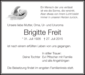 Anzeige von Brigitte Freit von Schwäbische Zeitung