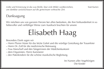 Anzeige von Elisabeth Haag von Schwäbische Zeitung