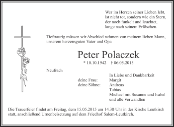 Anzeige von Peter Polaczek von Schwäbische Zeitung