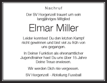 Anzeige von Elmar Miller von Schwäbische Zeitung