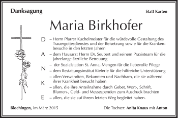 Traueranzeigen Von Maria Birkhofer | Schwaebische.de Trauerportal