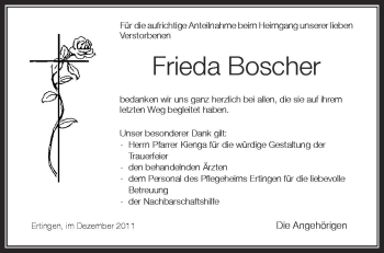 Anzeige von Frieda Boscher von Schwäbische Zeitung