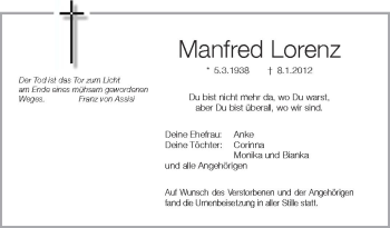 Anzeige von Manfred Lorenz von Schwäbische Zeitung
