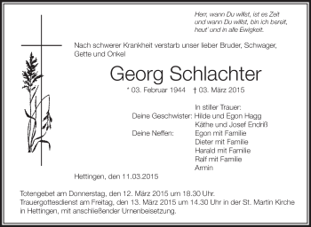 Anzeige von Georg Schlachter von Schwäbische Zeitung