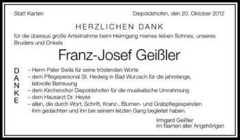 Anzeige von Franz-Josef Geißler von Schwäbische Zeitung