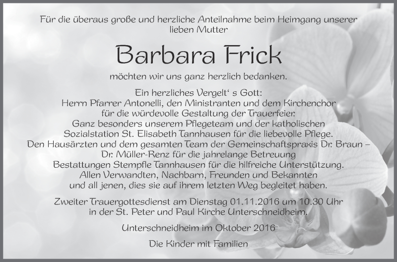 Traueranzeigen Von Barbara Frick Schwaebische De Trauerportal