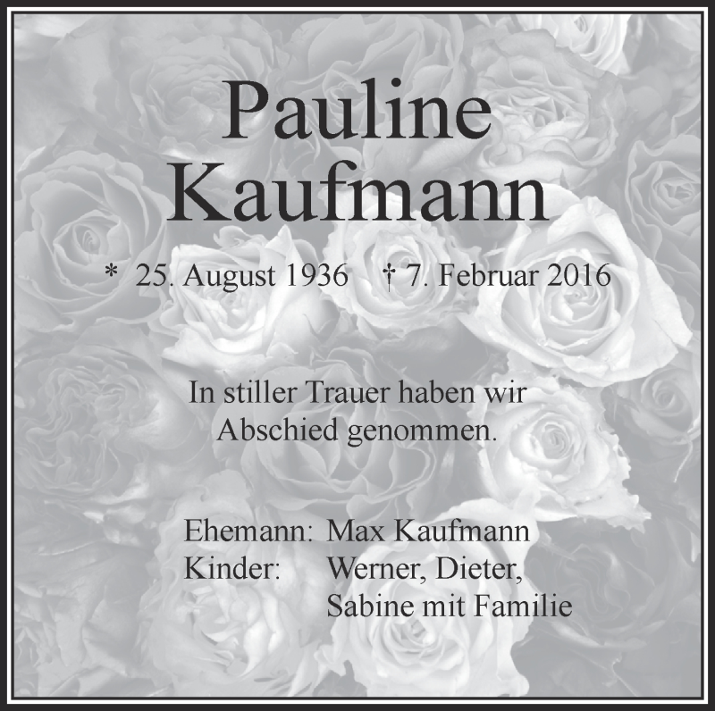 Traueranzeigen Von Pauline Kaufmann Schwaebische De Trauerportal | My ...