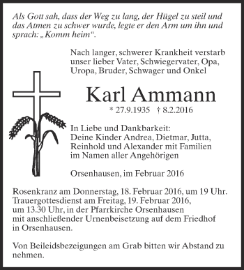 Anzeige von Karl Ammann von Schwäbische Zeitung
