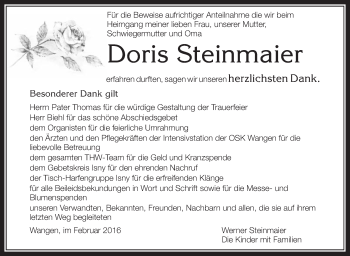 Anzeige von Doris Steinmaier von Schwäbische Zeitung