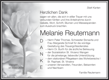 Anzeige von Melanie Reutemann von Schwäbische Zeitung