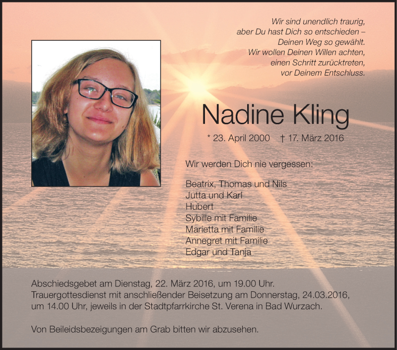 Traueranzeigen Von Nadine Kling | Schwaebische.de Trauerportal