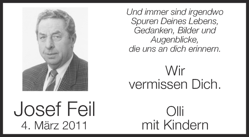  Traueranzeige für Josef Feil vom 04.03.2016 aus Schwäbische Zeitung
