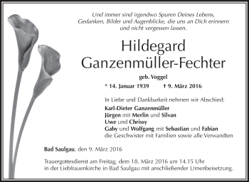 Anzeige von Hildegard Ganzenmüller-Fechter von Schwäbische Zeitung