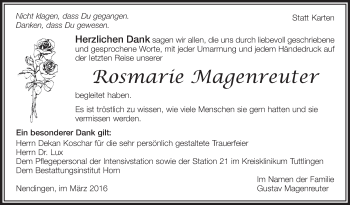 Anzeige von Rosmarie Magenreuter von Schwäbische Zeitung