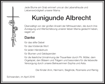 Anzeige von Kunigunde Albrecht von Schwäbische Zeitung