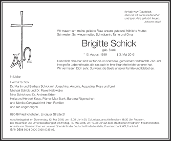Anzeige von Brigitte Schick von Schwäbische Zeitung