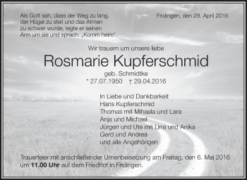 Anzeige von Rosmarie Kupferschmid von Schwäbische Zeitung