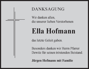 Anzeige von Ella Hofmann von Schwäbische Zeitung