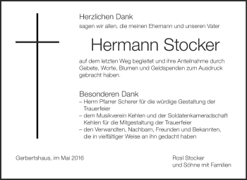 Anzeige von Hermann Stocker von Schwäbische Zeitung