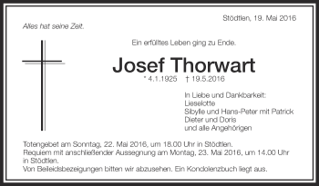 Anzeige von Josef Thorwart von Schwäbische Zeitung