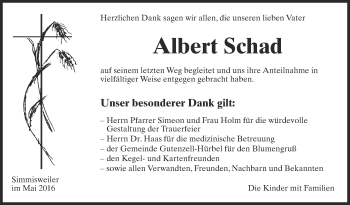 Anzeige von Albert Schad von Schwäbische Zeitung