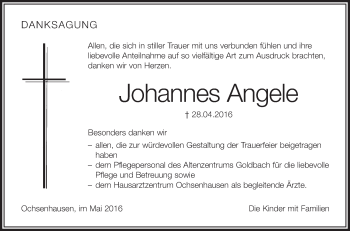 Anzeige von Johannes Angele von Schwäbische Zeitung