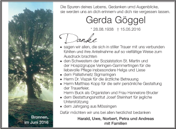 Anzeige von Gerda Göggel von Schwäbische Zeitung