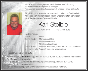 Anzeige von Karl Steible von Schwäbische Zeitung