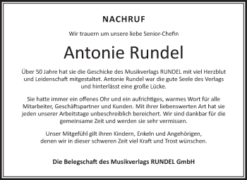 Anzeige von Antonie Rundel von Schwäbische Zeitung