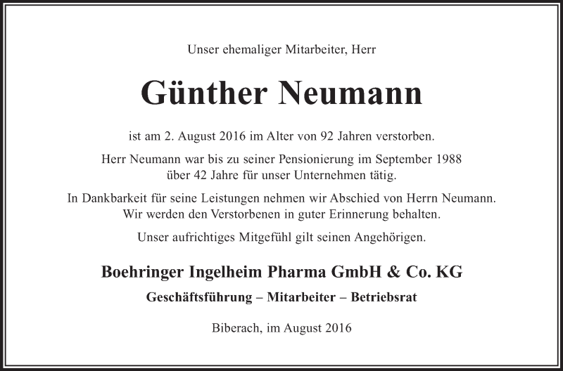 Traueranzeigen von Günther Neumann | schwaebische.de Trauerportal