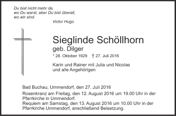Anzeige von Sieglinde Schöllhorn von Schwäbische Zeitung