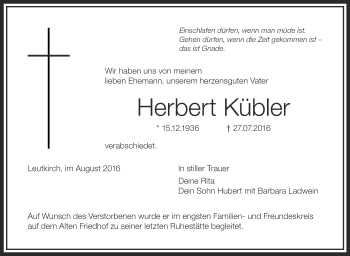 Anzeige von Herbert Kübler von Schwäbische Zeitung