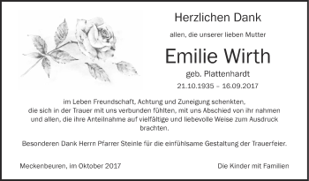 Anzeige von Emilie Wirth von Schwäbische Zeitung