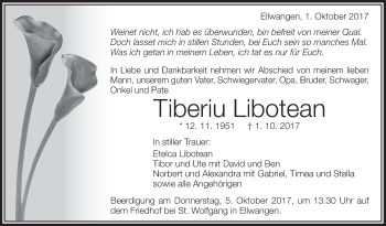 Anzeige von Tiberiu Libotean von Schwäbische Zeitung