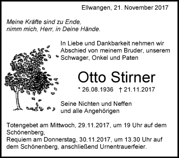 Anzeige von Otto Stirner von Schwäbische Zeitung