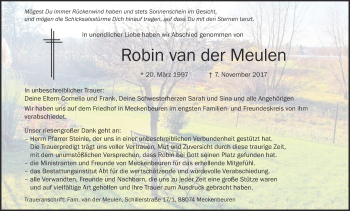 Anzeige von Robin van der Meulen von Schwäbische Zeitung