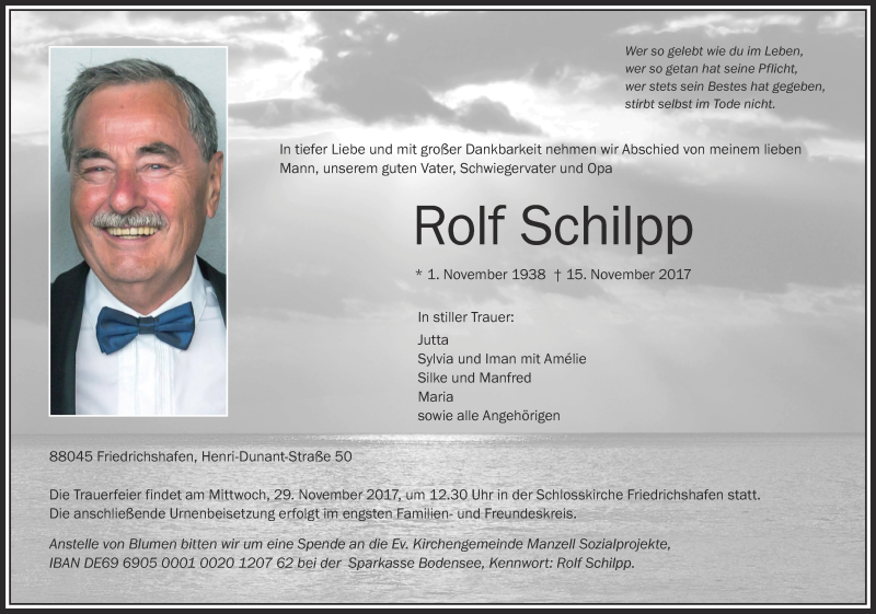  Traueranzeige für Rolf Schilpp vom 21.11.2017 aus Schwäbische Zeitung